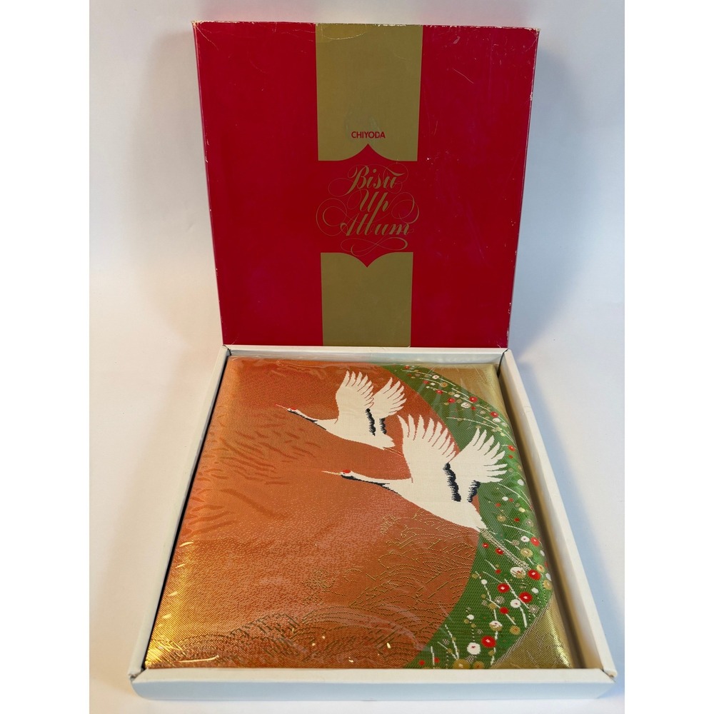 Chiyoda Silk Embroidered Crane Photo Album 13x12.5in - Vintage Japanese Art